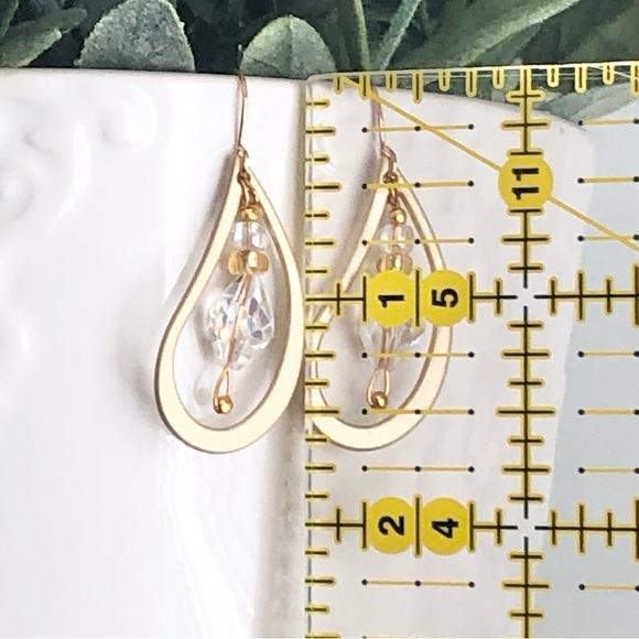 New Crystal Beaded Dangle Drop Handmade Teardrop Hoop One of a Kind Earrings - Picture 7 of 8